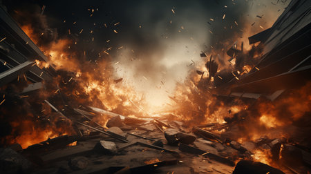 3d render of a burning building in the city. Fire in the city.の素材