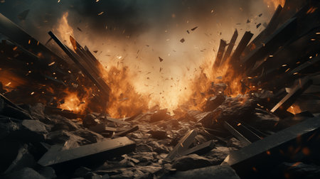 3d illustration of a burning factory. The concept of global warmingの素材