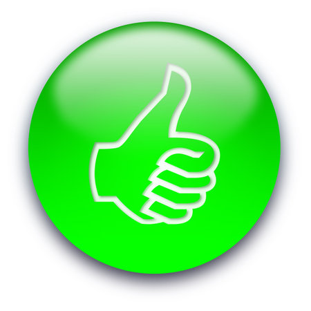 Green glossy button with a thumb turned up