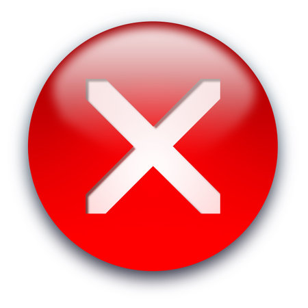 Red glossy crossed inside button isolated over white background