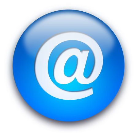 Glossy round email button isolated over white background