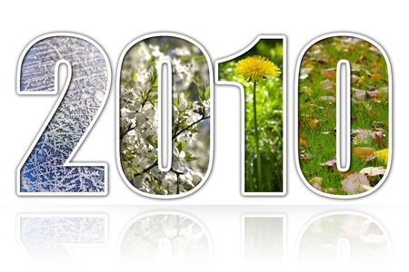2010 year four season digits over white background with elusive reflectionの写真素材