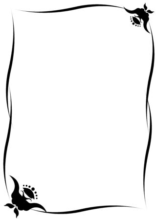 Floral black silhouette old-fashioned frame over white backgroundのイラスト素材