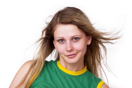 Young woman portrait isolated over white backgroundの写真素材