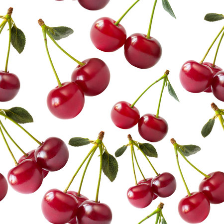 Macro cherries isolated over white background seamless wallpaper