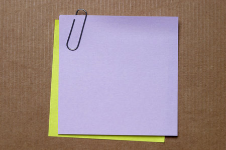 Colored sticker note with metal clip on cardboard