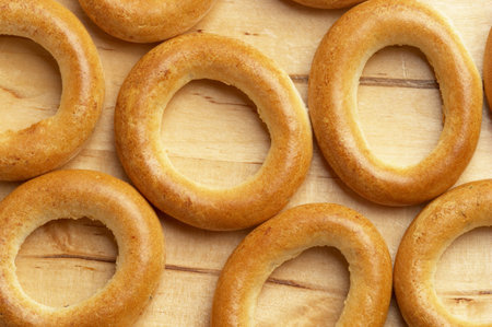 Traditional Russian sushki over wooden desk backgroundの写真素材