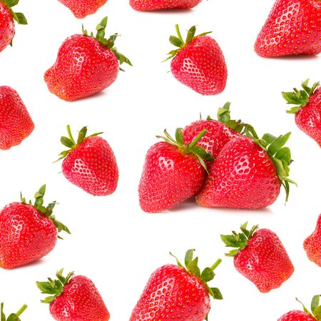 Macro strawberries isolated over white background seamless wallpaperの写真素材