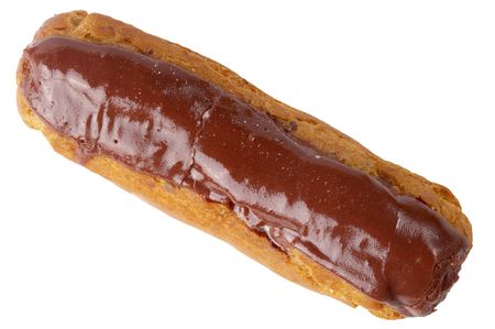 Glazed eclair macro shot isolated over white backgroundの写真素材