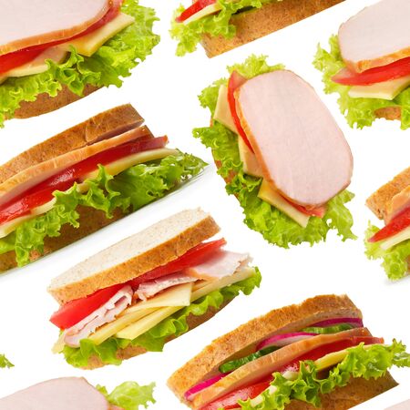 Isolated ham and cheese sandwiches seamless wallpaper backgroundの写真素材