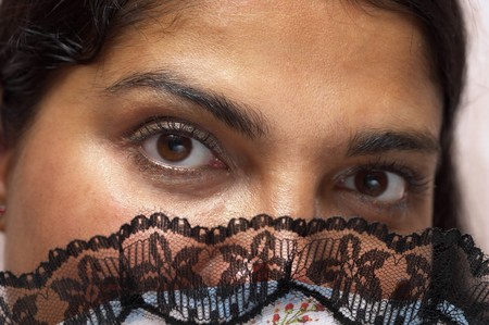 Indian woman look detailed macro shot (face fragment)の写真素材
