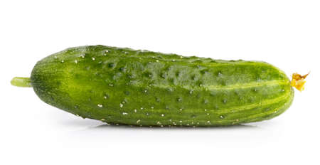 Green fresh cucumber macro shot isolated over white backgroundの写真素材