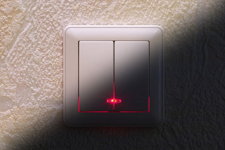 Two kinds of light switch over textured wallpaper