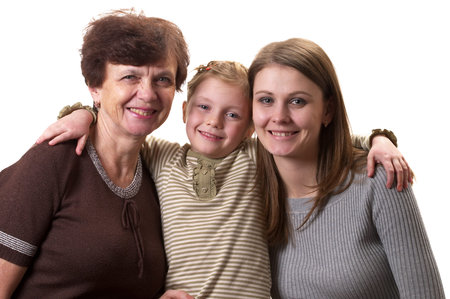 Grandmother, daughter and granddaughter portrait isolated over white background