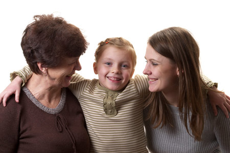 Grandmother, daughter and granddaughter portrait isolated over white background