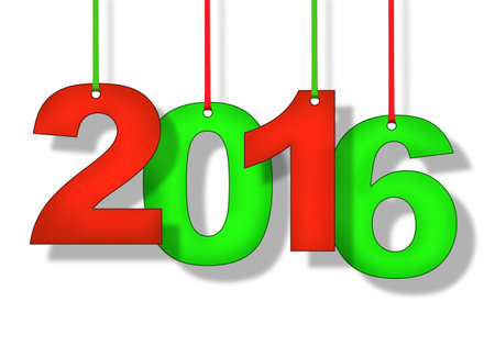 4 colored digits 2016 isolated over white background