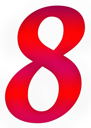 Big red digit 8 over white background