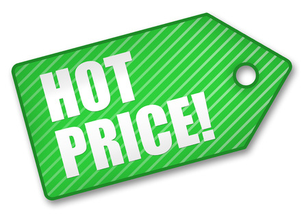 Hot price plastic tag with hole isolated over white backgroundの写真素材