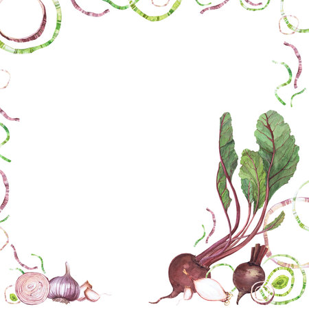 watercolor illustration of vegetables. Hand-drawn set from isolated clip art on a white background. Bright pictures of realistic vegetables for menus, signs, packaging, textiles, printed materialsの写真素材