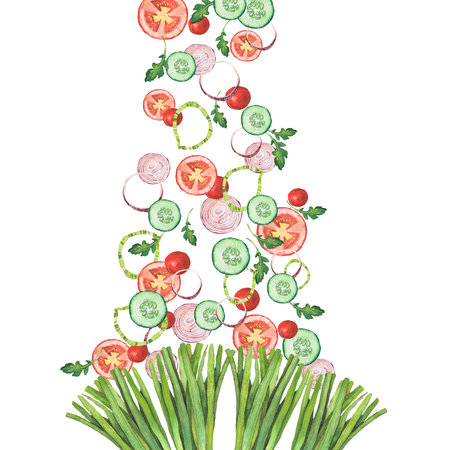 watercolor illustration of vegetables. Hand-drawn set from isolated clip art on a white background. Bright pictures of realistic vegetables for menus, signs, packaging, textiles, printed materialsの写真素材