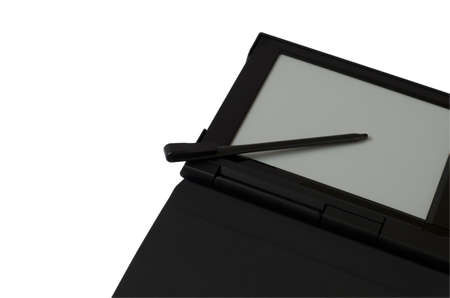 e-book reader with pen cropped and isolated on whiteの写真素材