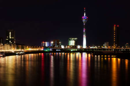 Dusseldorf 25  of April 2014  Dusseldorf cityscape by nightのeditorial素材