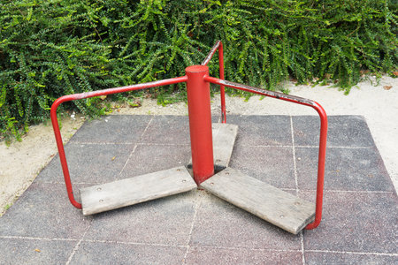 old small carousel for kids in the parkの写真素材