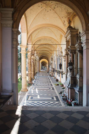 Zagreb, Croatia - Circa 2017: Arcades at the Mirogoj cemetery in Zagreb, Croatia. Mirogoj is a vastly famous cemetery where many famous people are buried.のeditorial素材
