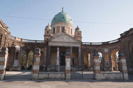 Zagreb, Croatia - Circa 2017: Entrance to the Mirogoj cemetery in Zagreb, Croatia. Mirogoj is a vastly famous cemetery where many famous people are buried.のeditorial素材