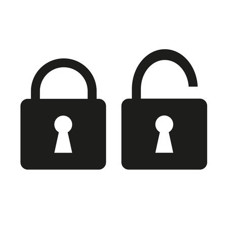 Two black lock icon on white background. One locked, one unlocked.のイラスト素材