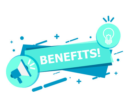 A Banner Of Blue On A White Background That Says Benefits