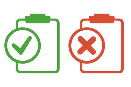 Two tablets. One green, one red. One is affirmative, the other is negative. There are no stripes for writing text on the two.のイラスト素材