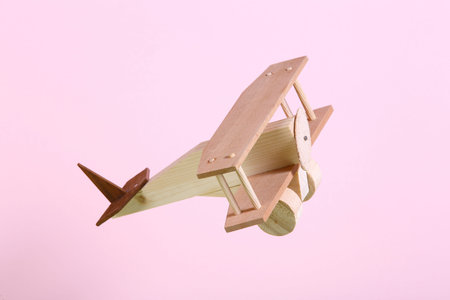 wooden toy airplane with carの写真素材