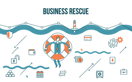 Flat line design style modern illustration of a business concept,  escape the financial crisisのイラスト素材