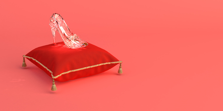 3D-illustration of Cinderellas glass slipper on a pink coral background.の写真素材