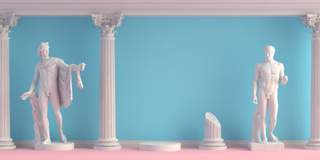 3d-illustration of interior with antique statues Apollo and Doryphoros