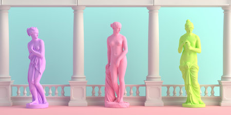 3d-illustration of interior with woman antique statues