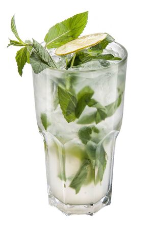 The classic Mojito cocktail on white backgroundの写真素材