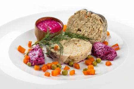 Pike stuffed. On white background.の写真素材