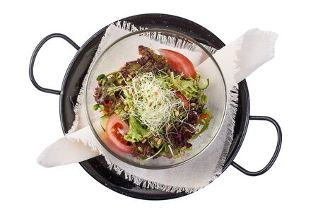 Salad of fresh vegetables with soybean sprouts. On white backgroundの写真素材