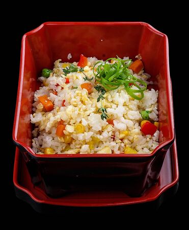 Rice with vegetables in a boxの写真素材