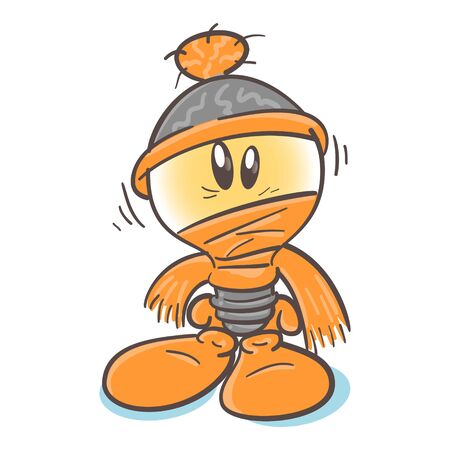 Emotional character cartoon lightbulb.Winter games. Warm clothing. On white background.のイラスト素材