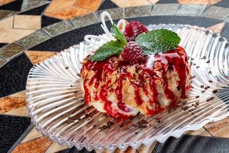 Italian dessert with raspberry and mascarpone cream