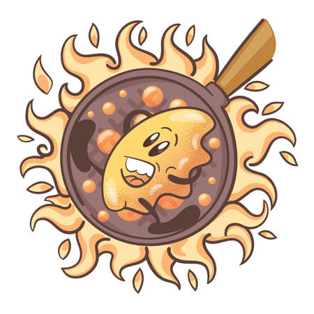 Gyoza - japanese fried dumplings Gyoza. Fun cartoon character.Fried in WOK. On white background. Vectorのイラスト素材