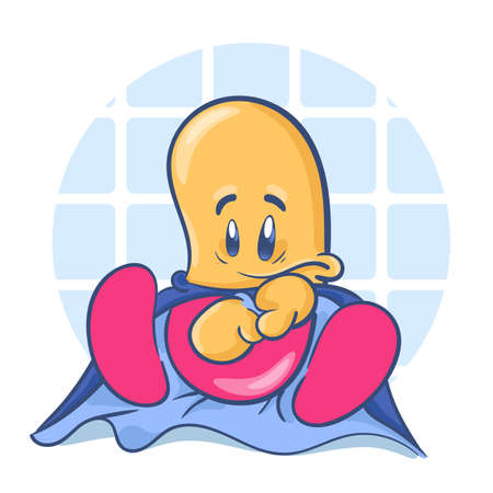 Cute cartoon character pill. Super hero. Vector illustration isolated on white backgroundのイラスト素材