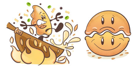 Japanese fried dumplings Gyoza. A set of funnny cartoon character. On white background. Vectorのイラスト素材