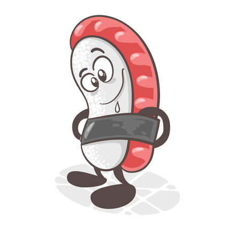 Sushi. A funny cartoon character. Asian cuisine. Vector illustration isolated on white backgroundのイラスト素材