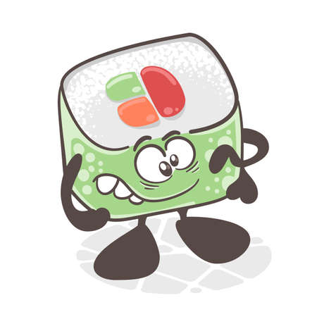 Sushi. A funny cartoon character. Asian cuisine. Vector illustration isolated on white backgroundのイラスト素材