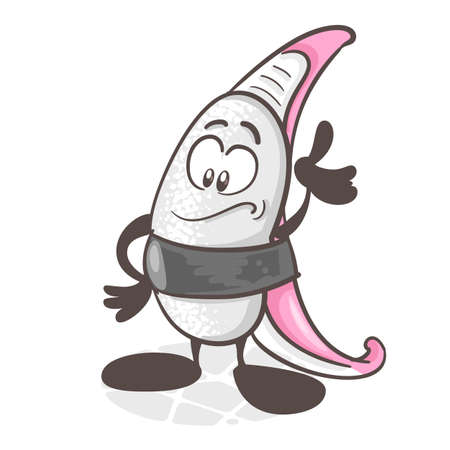 Sushi. A funny cartoon character. Asian cuisine. Vector illustration isolated on white backgroundのイラスト素材