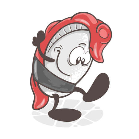 Sushi. A funny cartoon character. Asian cuisine. Vector illustration isolated on white backgroundのイラスト素材